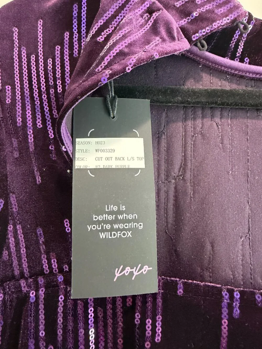 Wildfox Velvet Sequin Top & Skirt Set Dark Purple Cut Out Back NWT Sz Small